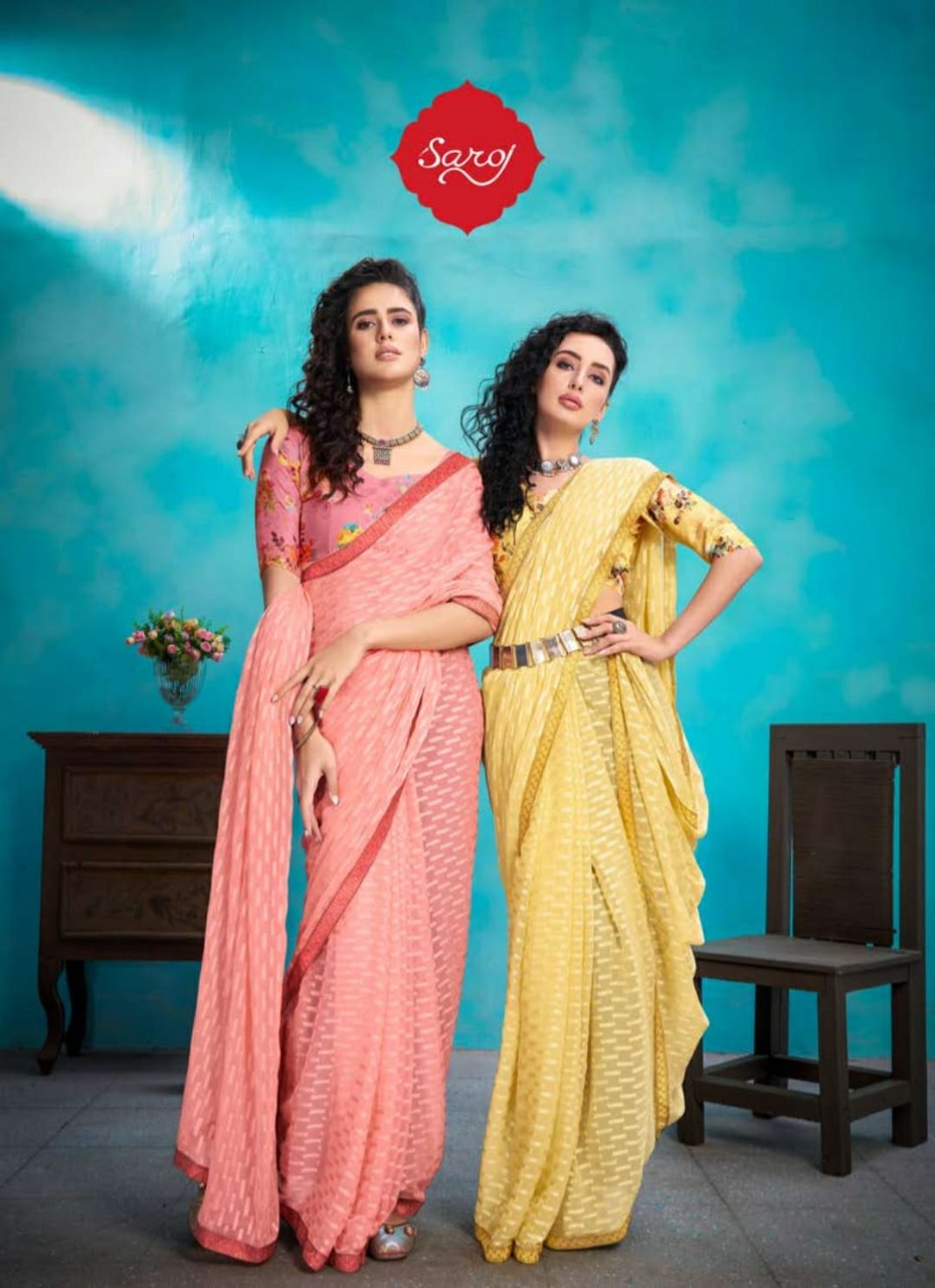 saroj saree anjali weightless georgette exclusive print saree catalog