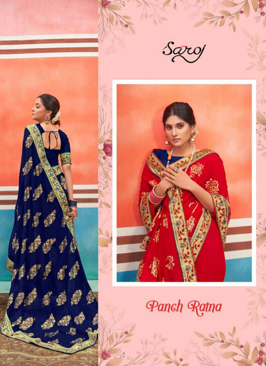 saroj saree Panch Ratna georgette attractive print saree catalog