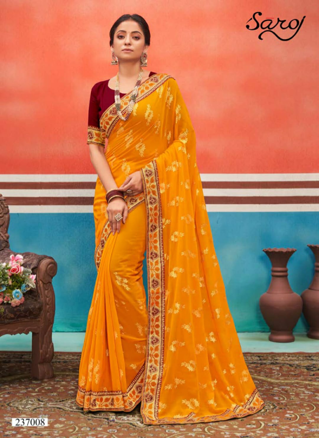 saroj saree Panch Ratna georgette attractive print saree catalog