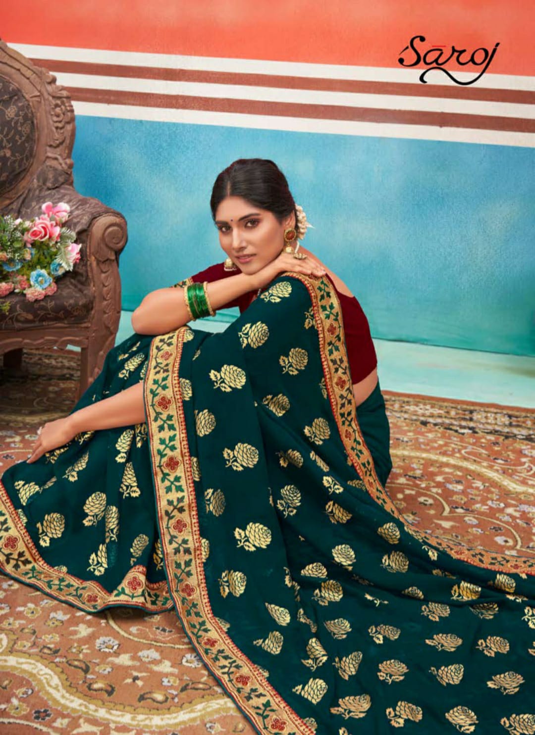 saroj saree Panch Ratna georgette attractive print saree catalog