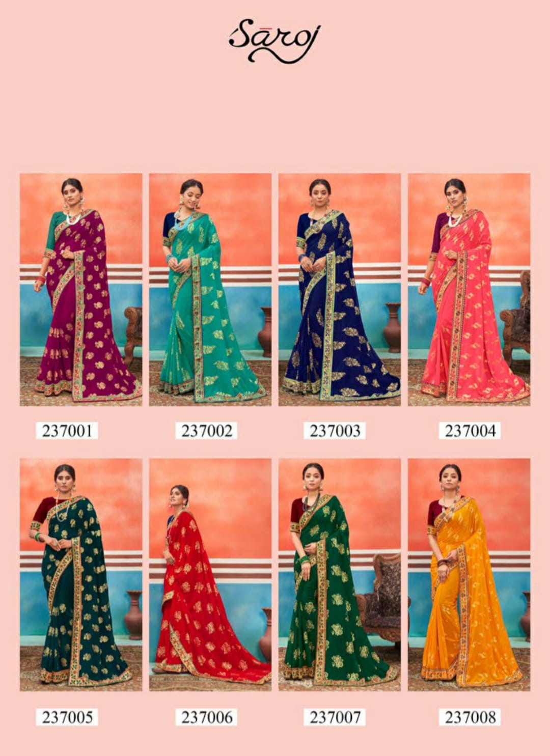 saroj saree Panch Ratna georgette attractive print saree catalog