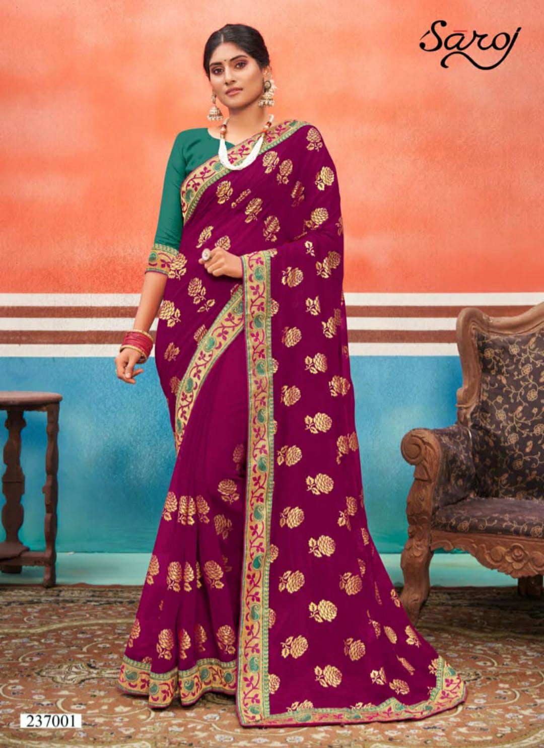 saroj saree Panch Ratna georgette attractive print saree catalog