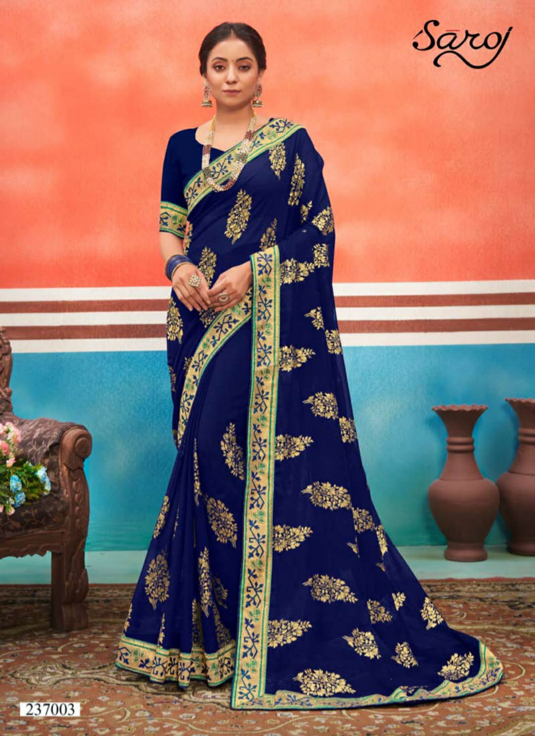 saroj saree Panch Ratna georgette attractive print saree catalog