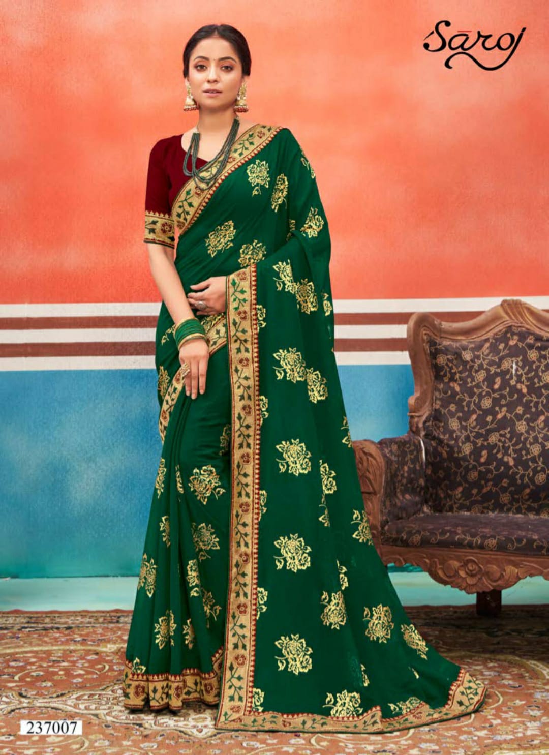 saroj saree Panch Ratna georgette attractive print saree catalog