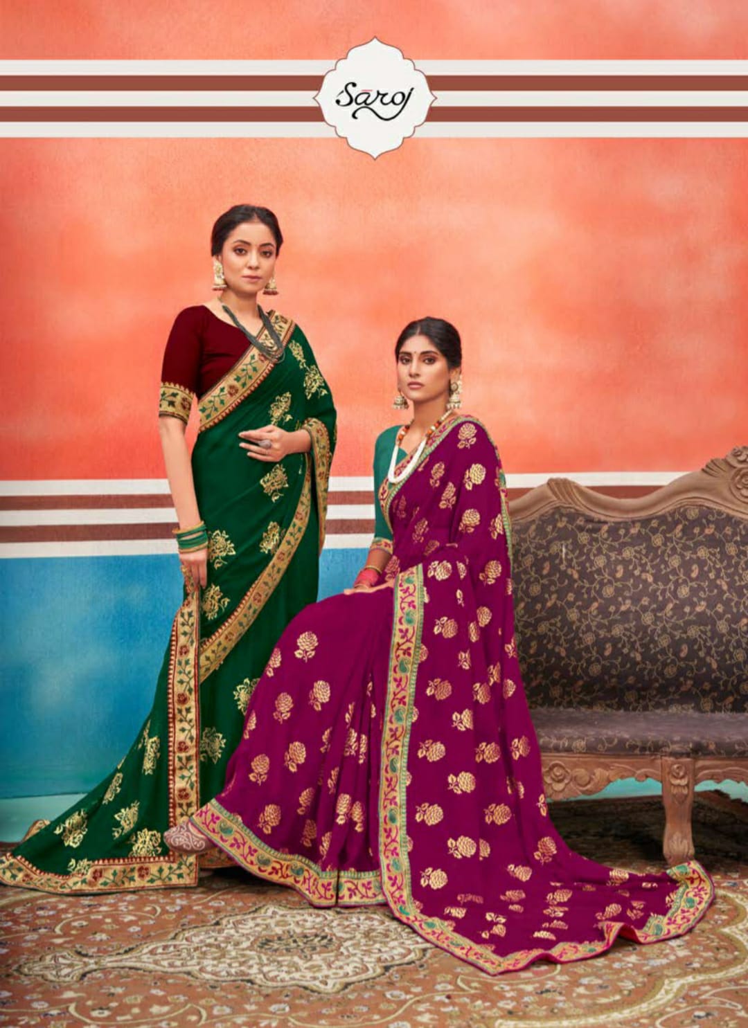 saroj saree Panch Ratna georgette attractive print saree catalog