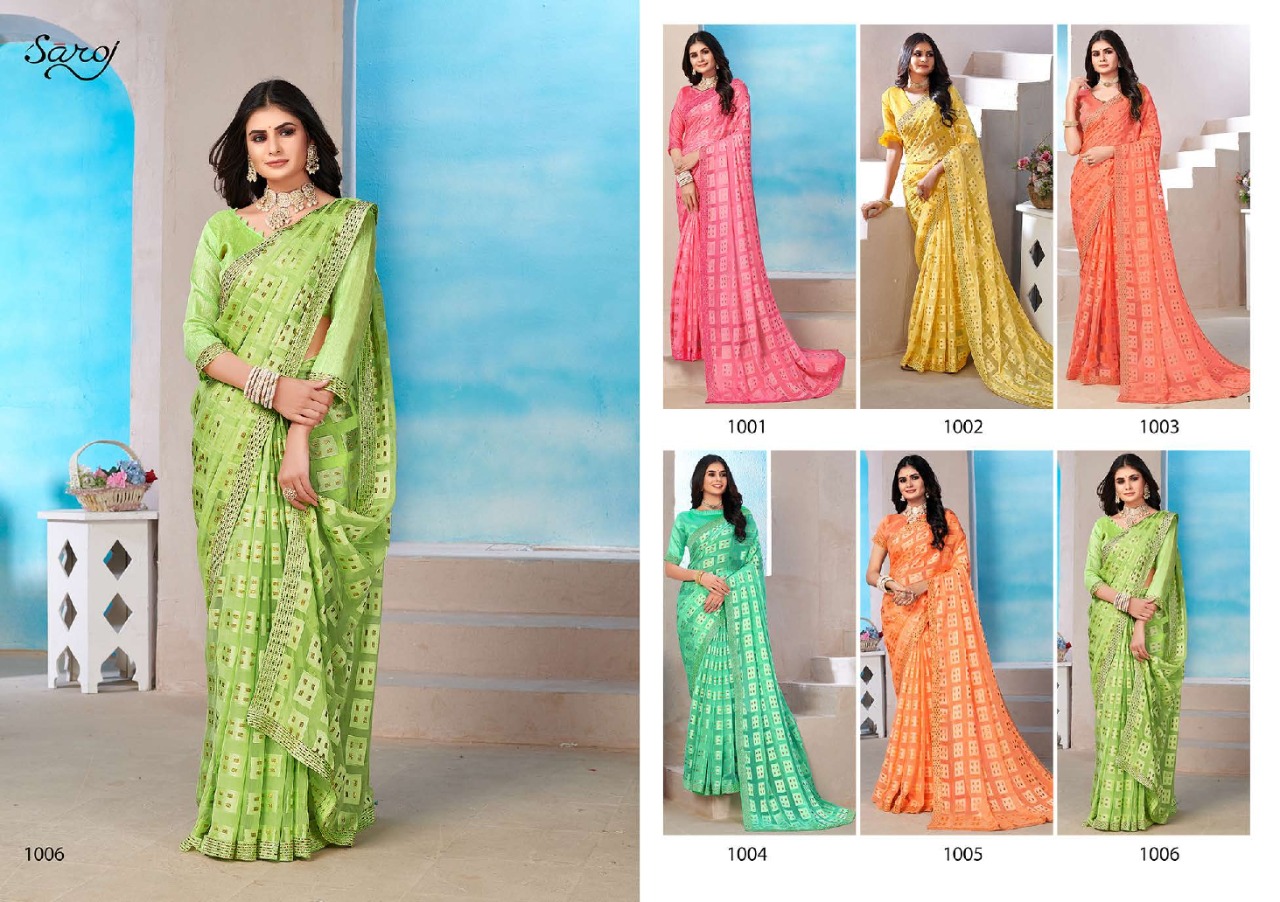 saroj saree prime rose georgette attractive saree catalog