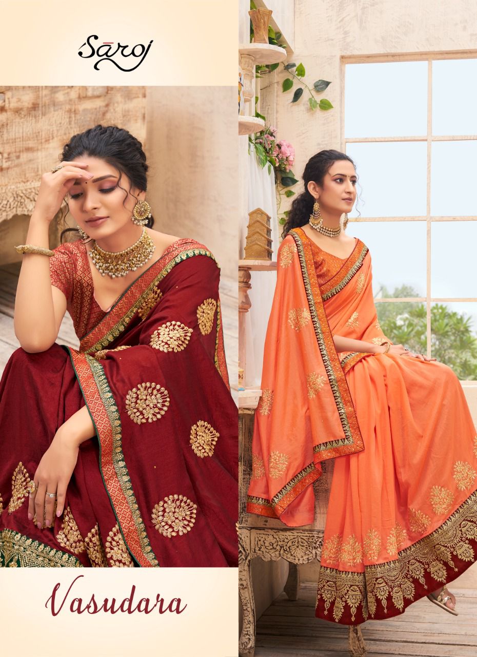 saroj saree vasundara vichitra silk classic trendy look saree catalog