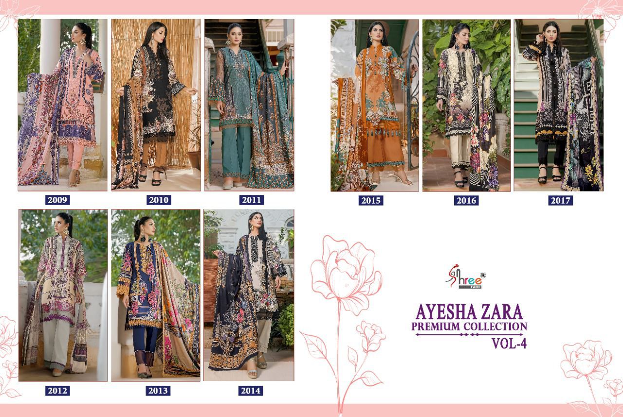 shree fab ayesha zara premium collection vol 4 cotton  decnt look salwar suit with cotton dupatta catalog