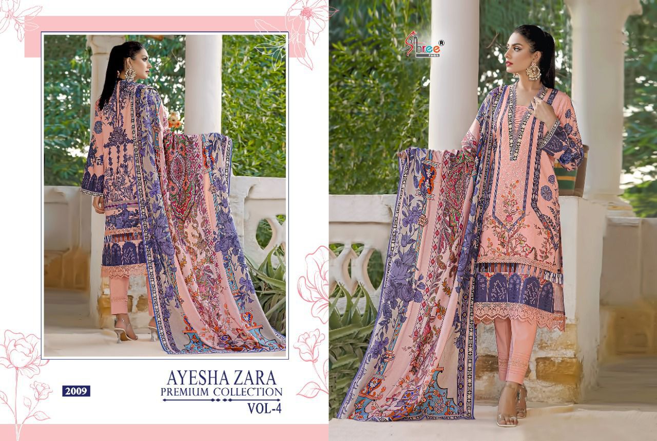 shree fab ayesha zara premium collection vol 4 cotton  decnt look salwar suit with cotton dupatta catalog