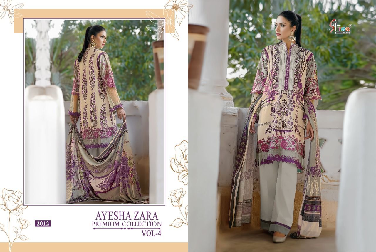 shree fab ayesha zara premium collection vol 4 cotton  decnt look salwar suit with cotton dupatta catalog