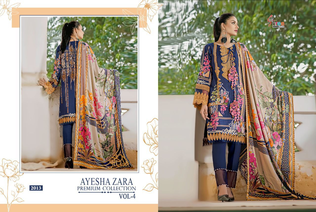 shree fab ayesha zara premium collection vol 4 cotton  decnt look salwar suit with cotton dupatta catalog