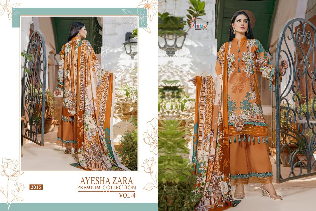 shree fab ayesha zara premium collection vol 4 cotton  decnt look salwar suit with cotton dupatta catalog