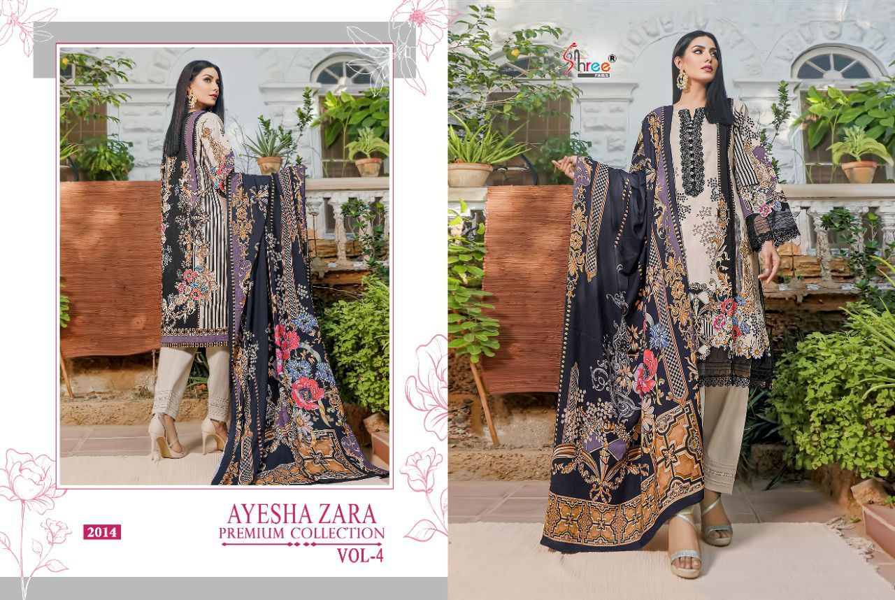 shree fab ayesha zara premium collection vol 4 cotton  decnt look salwar suit with cotton dupatta catalog