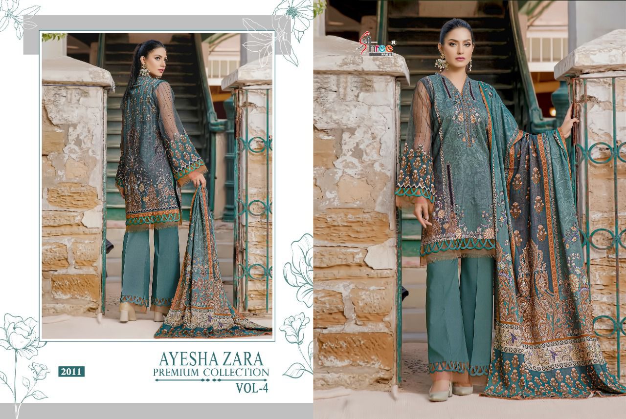 shree fab ayesha zara premium collection vol 4 cotton  decnt look salwar suit with cotton dupatta catalog