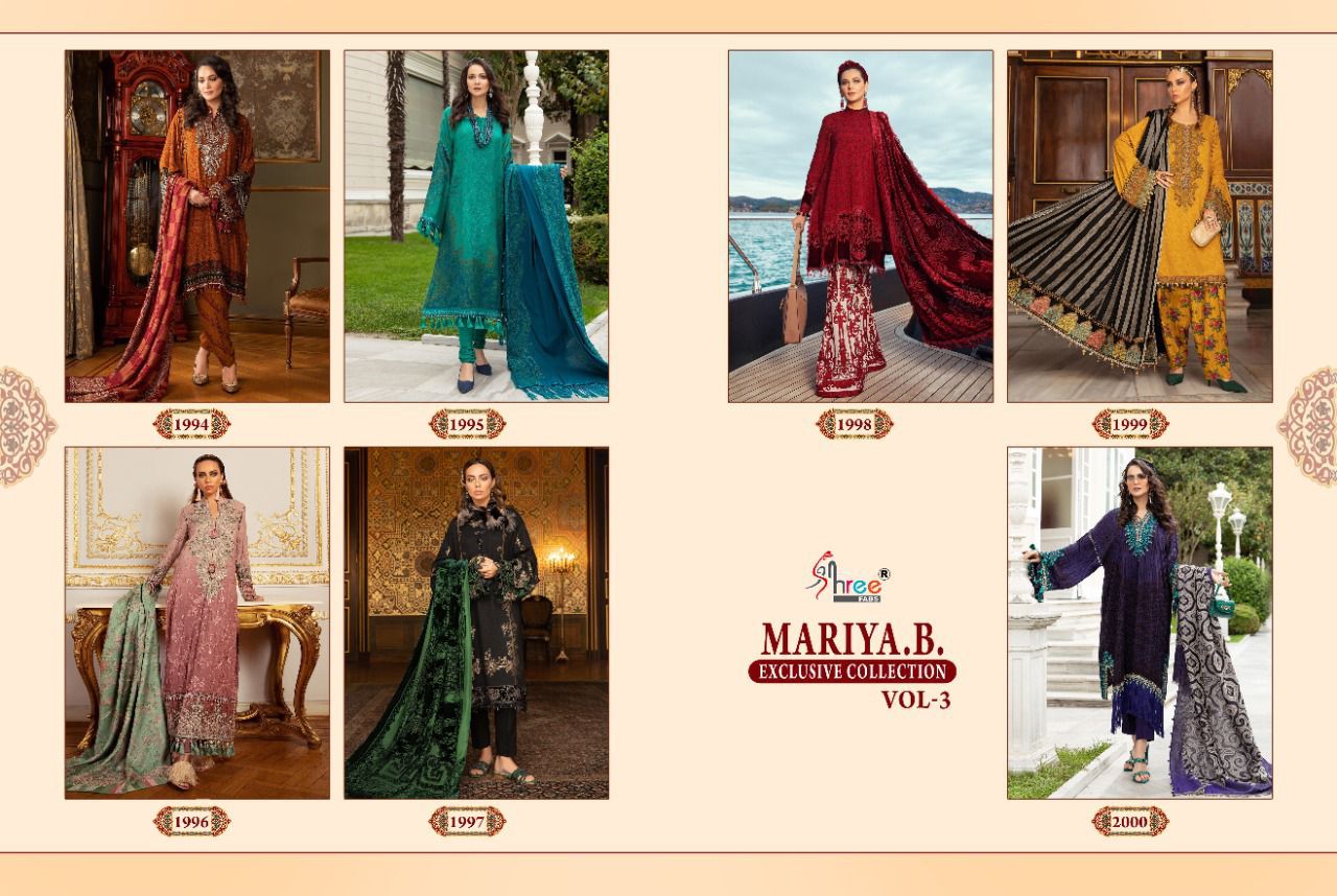 shree fab mariya b exclusive collection vol 3 cotton regal look salwar suit chiffon dupatta catalog