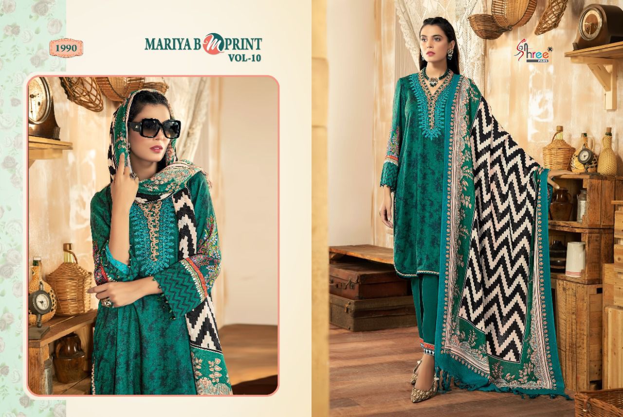 shree fab mariya b m print vol 10 jam cotton elegant look salwar suit cotton dupatta catalog