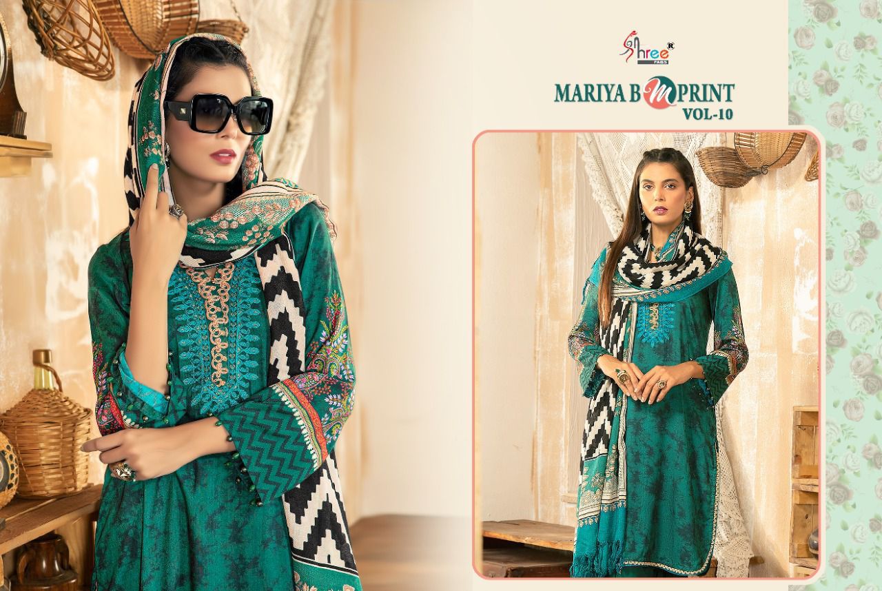 shree fab mariya b m print vol 10 jam cotton elegant look salwar suit cotton dupatta catalog