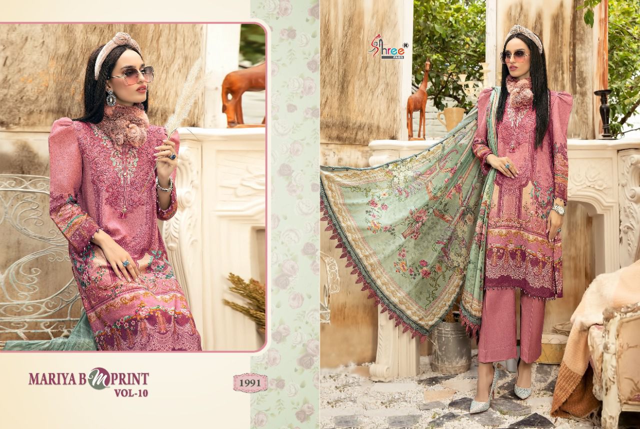 shree fab mariya b m print vol 10 jam cotton elegant look salwar suit cotton dupatta catalog