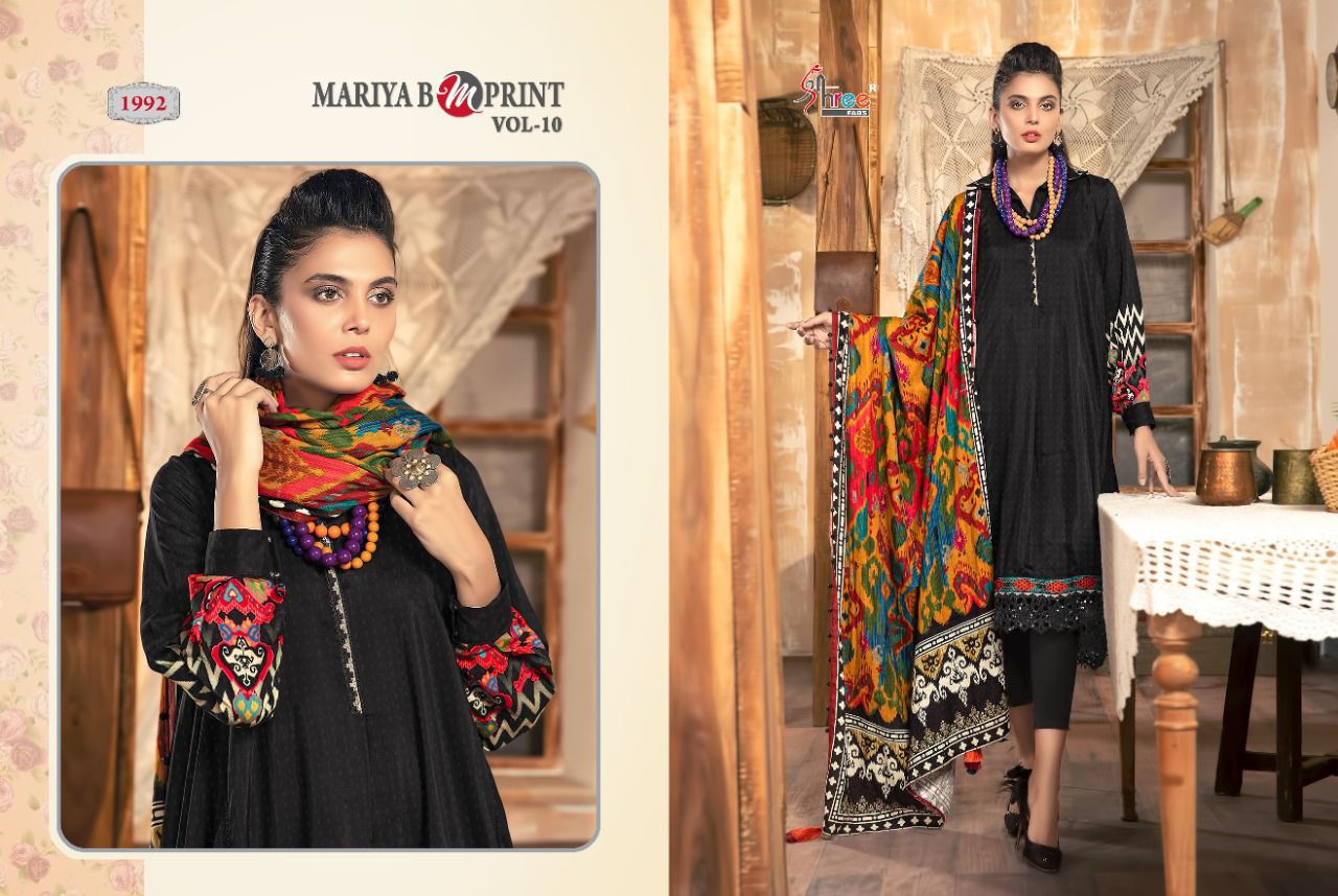 shree fab mariya b m print vol 10 jam cotton elegant look salwar suit cotton dupatta catalog