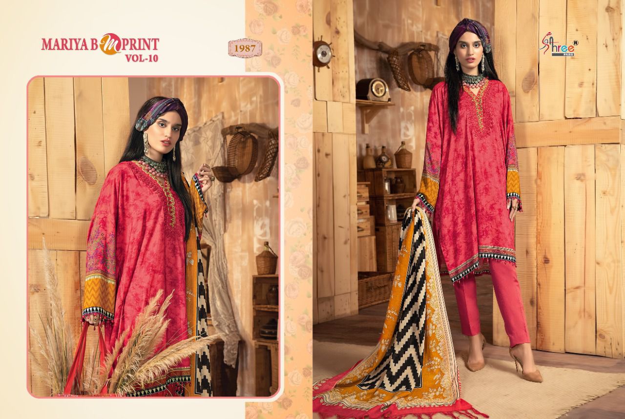 shree fab mariya b m print vol 10 jam cotton elegant look salwar suit cotton dupatta catalog