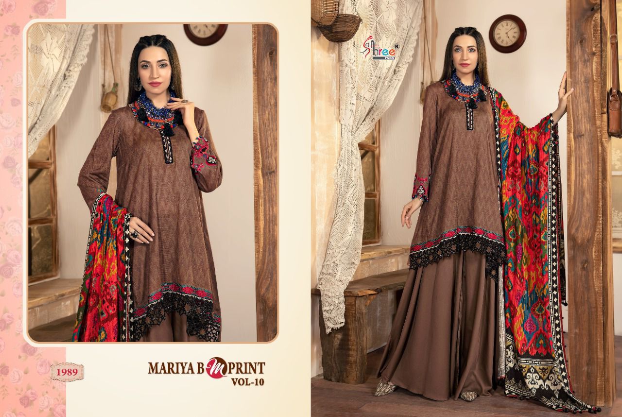 shree fab mariya b m print vol 10 jam cotton elegant look salwar suit cotton dupatta catalog