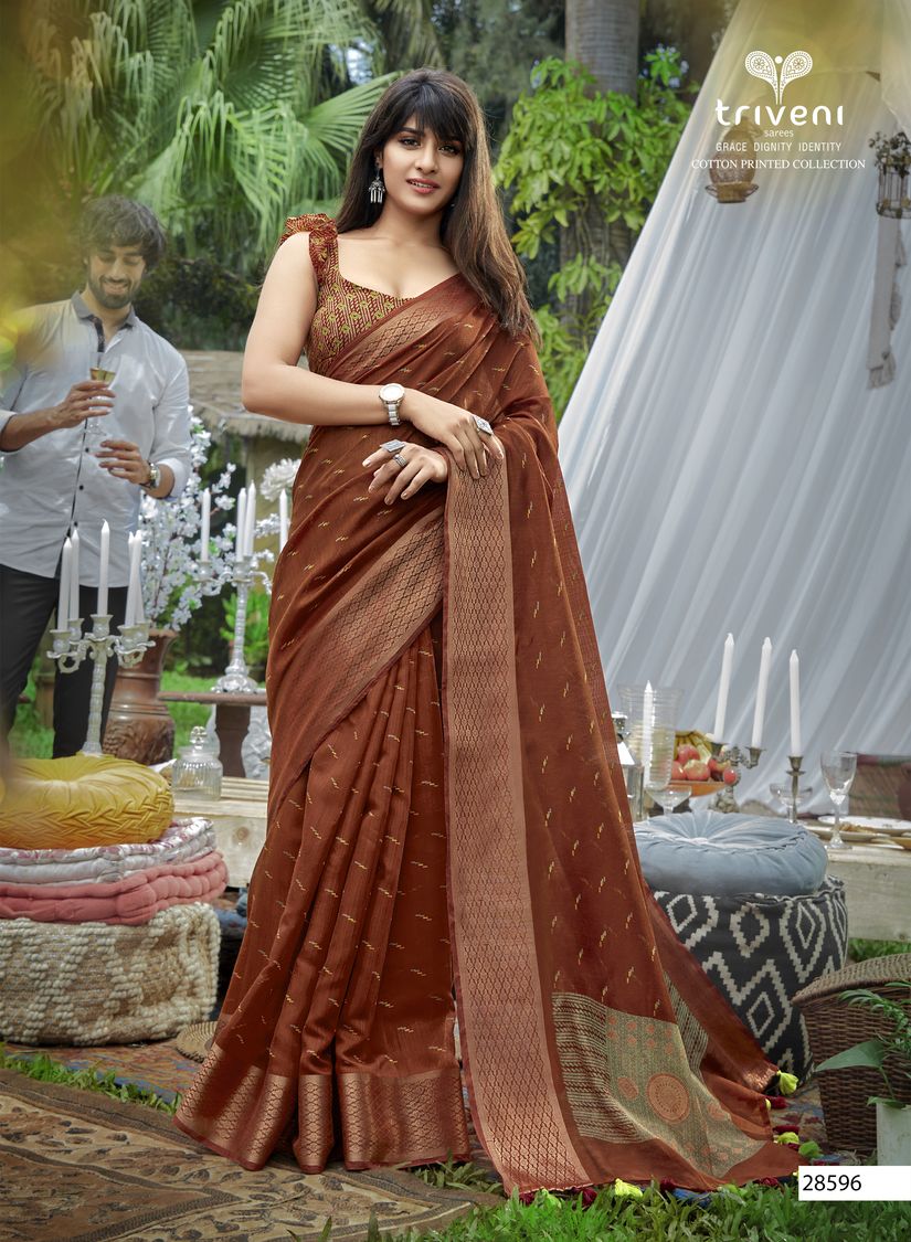 triveni rajkumari cotton decent look print saree catalog