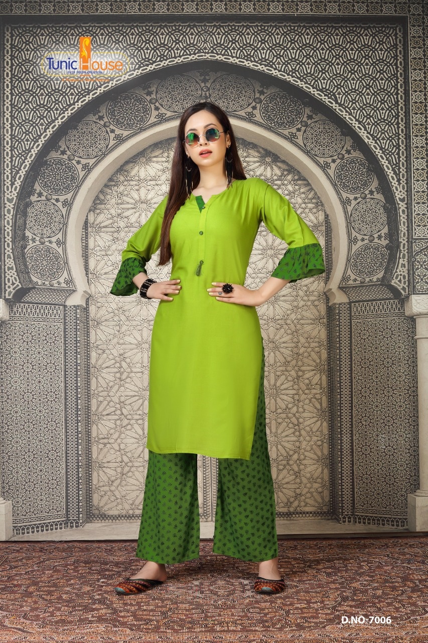 tunic house nikki vol 2  rayon classic trendy look kurti with palazzo catalog