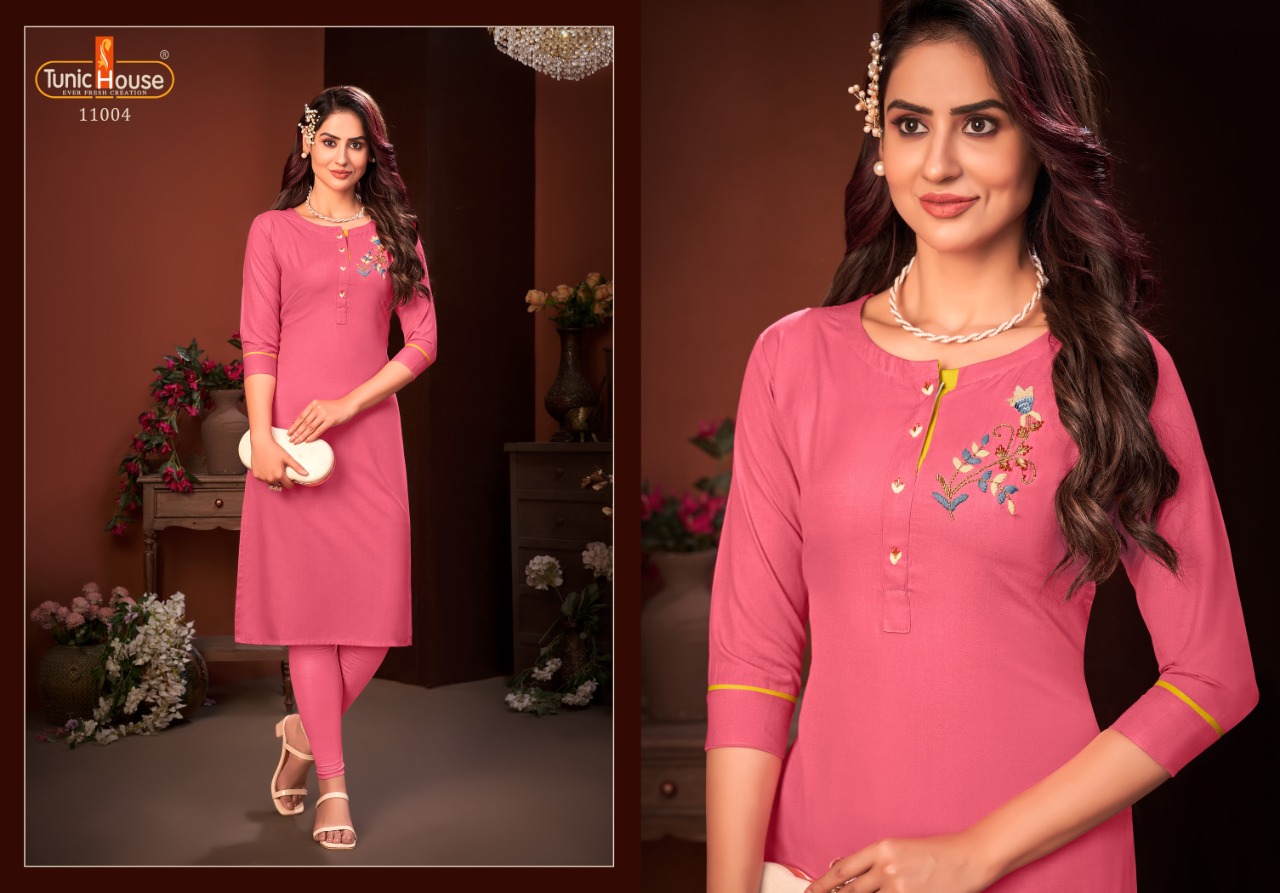 tunic house nitika vol 4 rayon classic trendy look kurti catalog