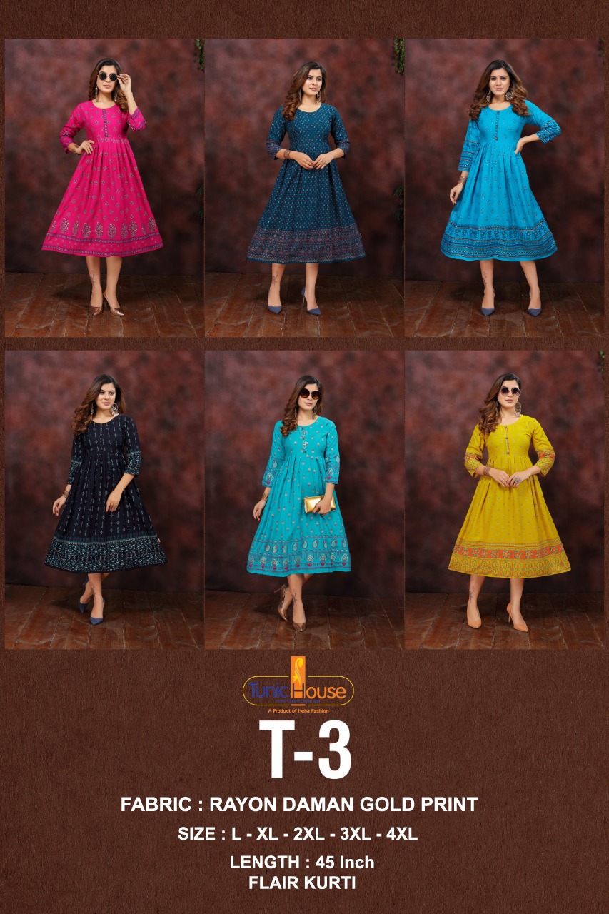 tunic house T 3 rayon classic trendy look kurti catalog