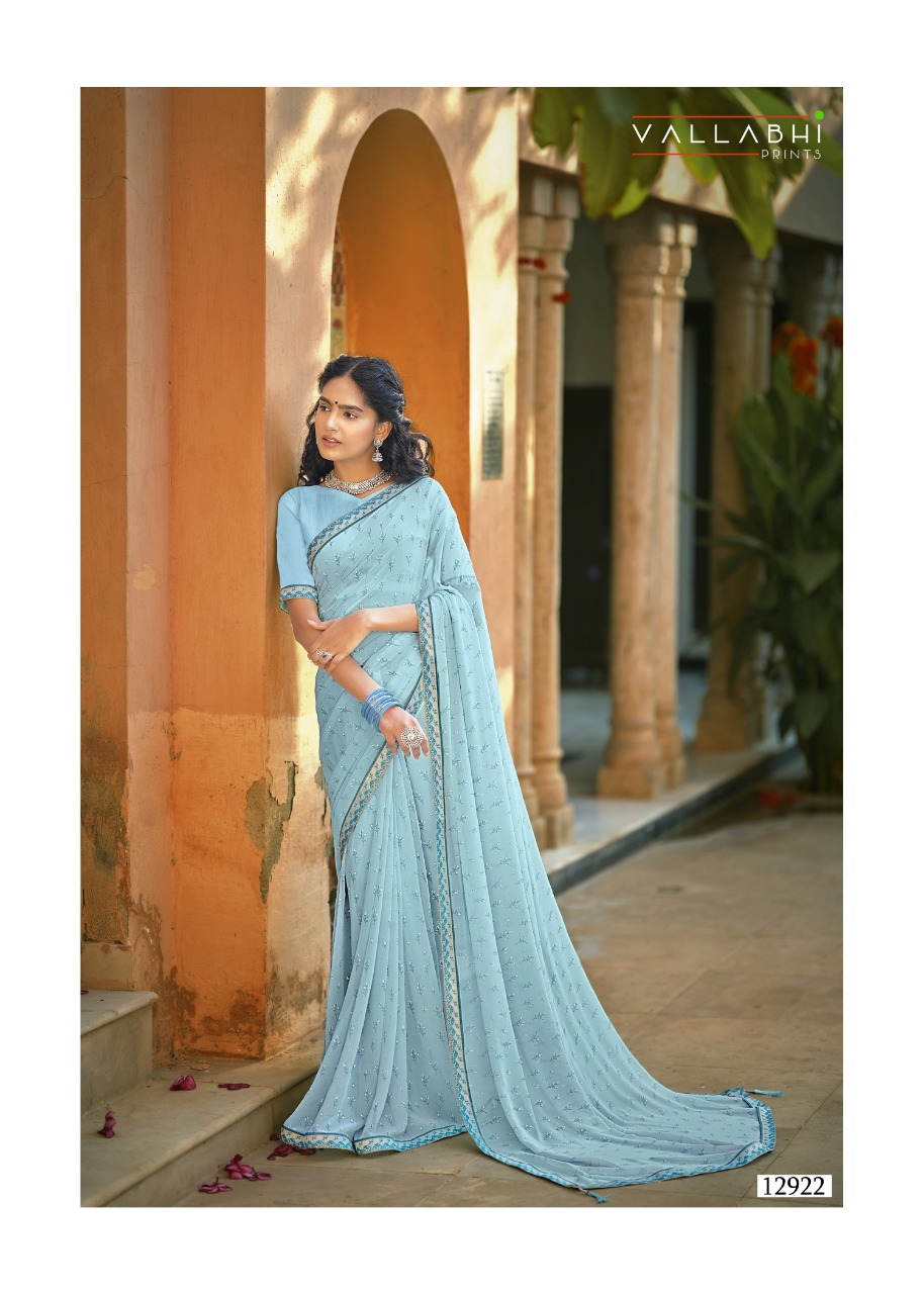 vallabhi print morpankh georgette elegant saree catalog