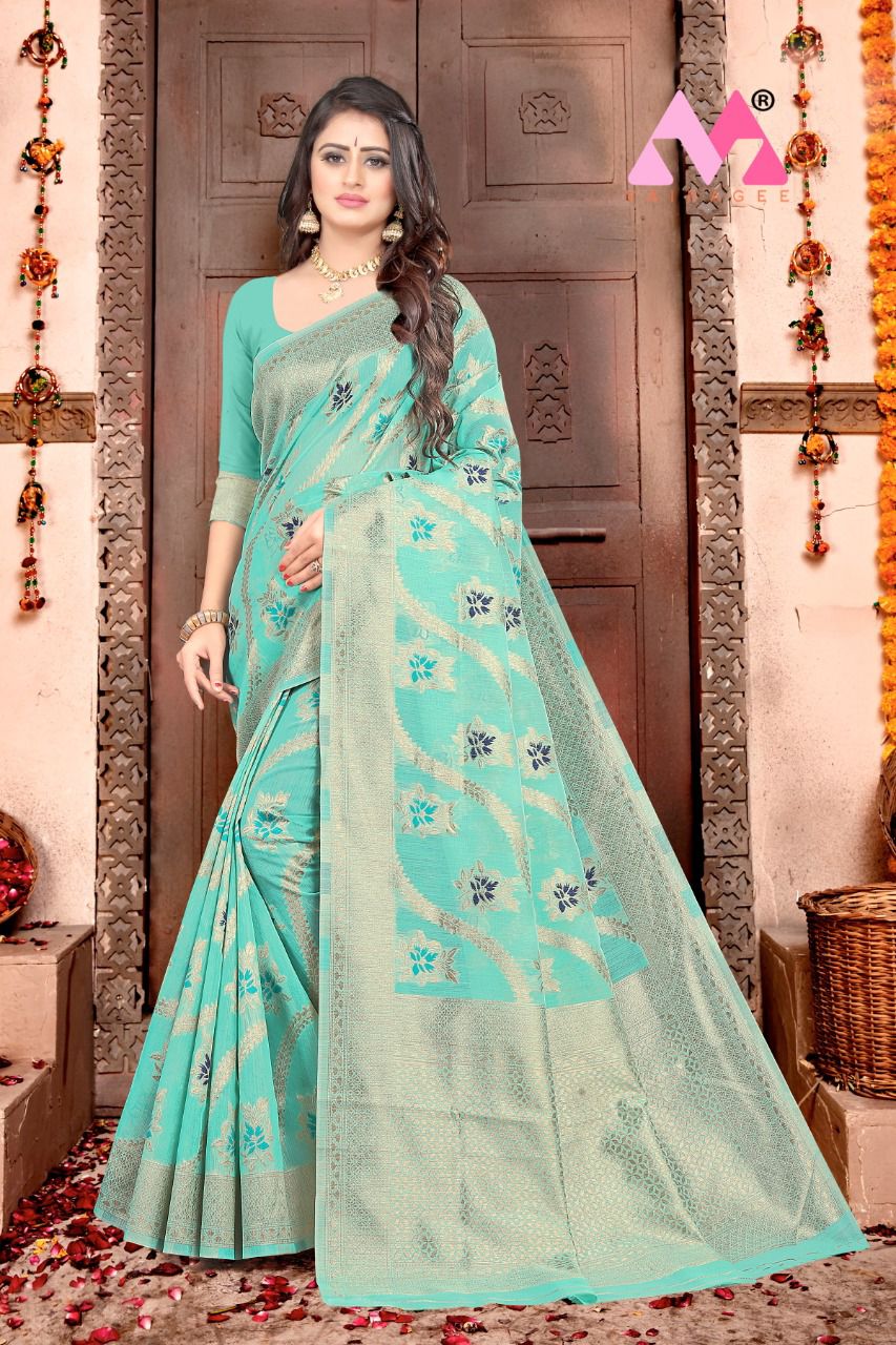 vivera international Raja Sarees Chanderi cotton regal look saree catalog