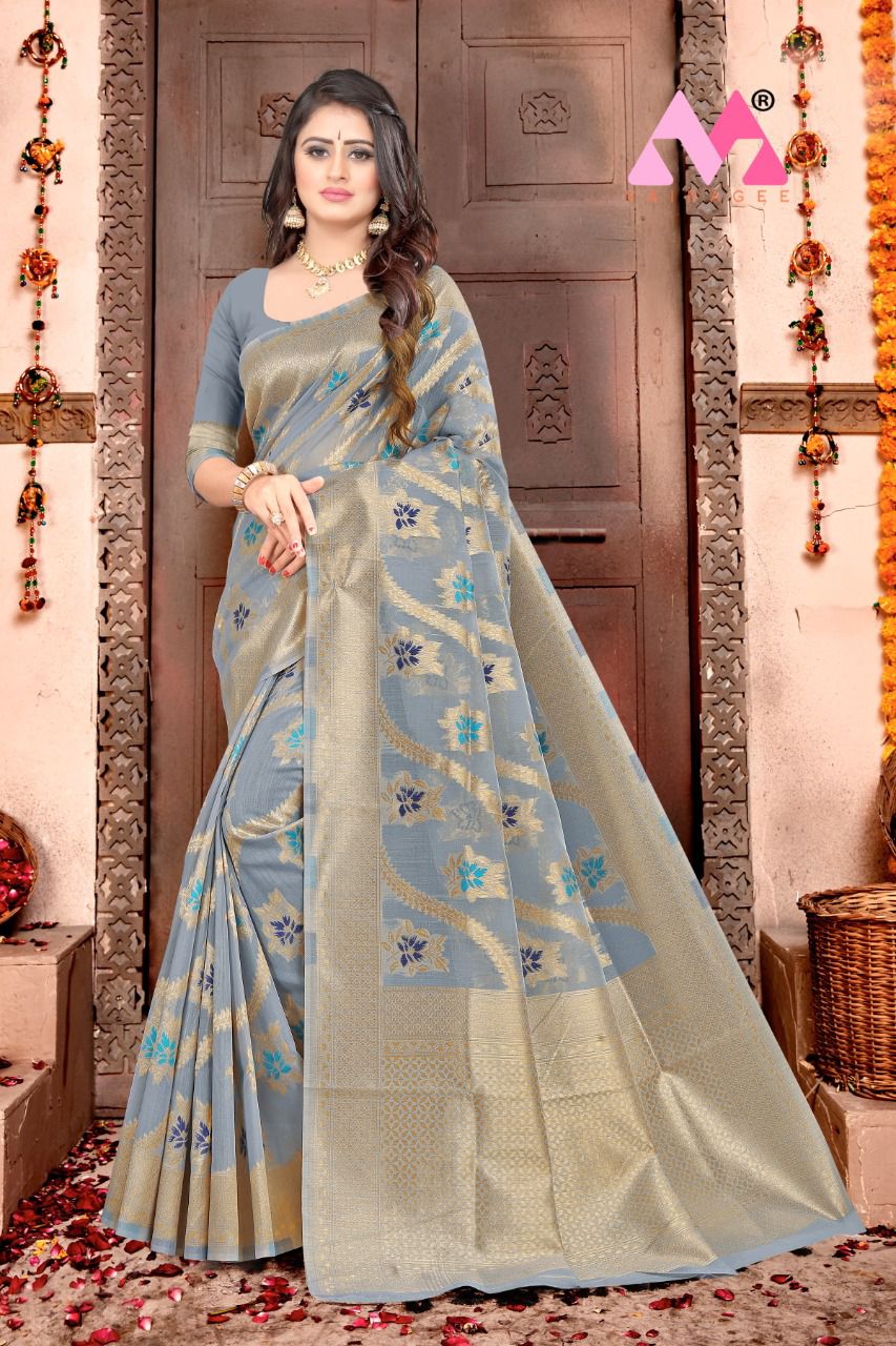 vivera international Raja Sarees Chanderi cotton regal look saree catalog