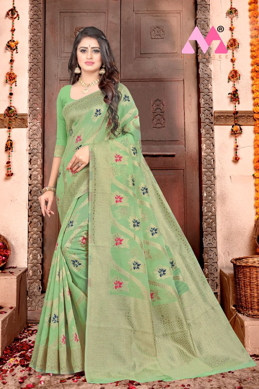 vivera international Raja Sarees Chanderi cotton regal look saree catalog