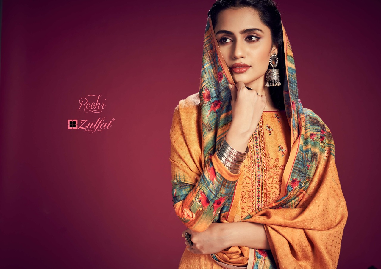 zulfat designer suit roohi pashmina astonishing salwar suit catalog