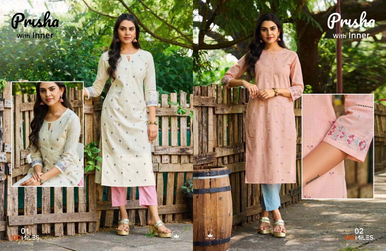 100 miles prisha cotton authentic fabric kurti catalog