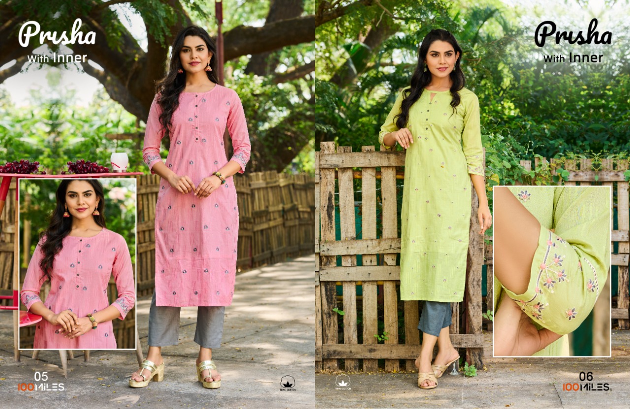 100 miles prisha cotton authentic fabric kurti catalog