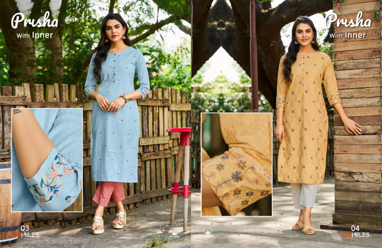 100 miles prisha cotton authentic fabric kurti catalog