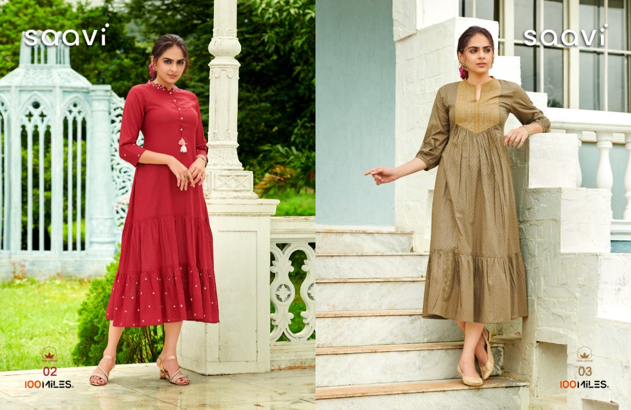 100 miles saavi cotton authentic fabric long dress with embroidery kurti catalog