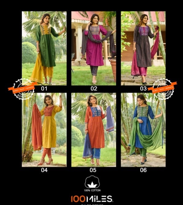 100 miles saira cotton elegant kurti with pant and dupatta  catalog