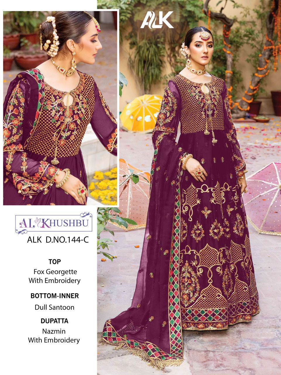 al khushbu alk d no 144 georgette catchy look salwar suit catalog