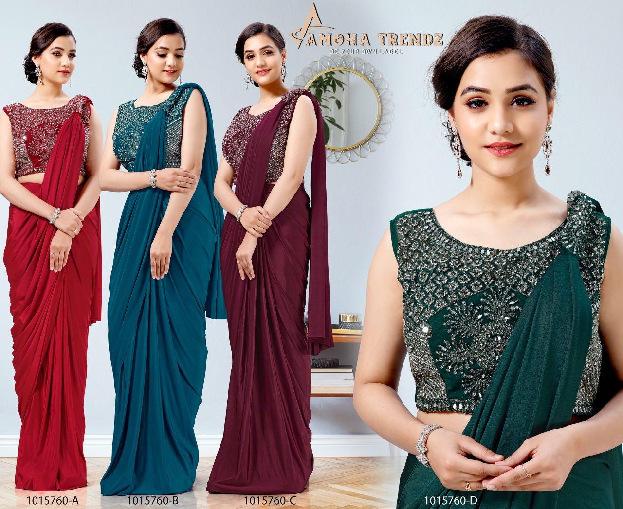 amoha trendz  Design No 1015760 Imported Lycra gorgeous look saree catalog