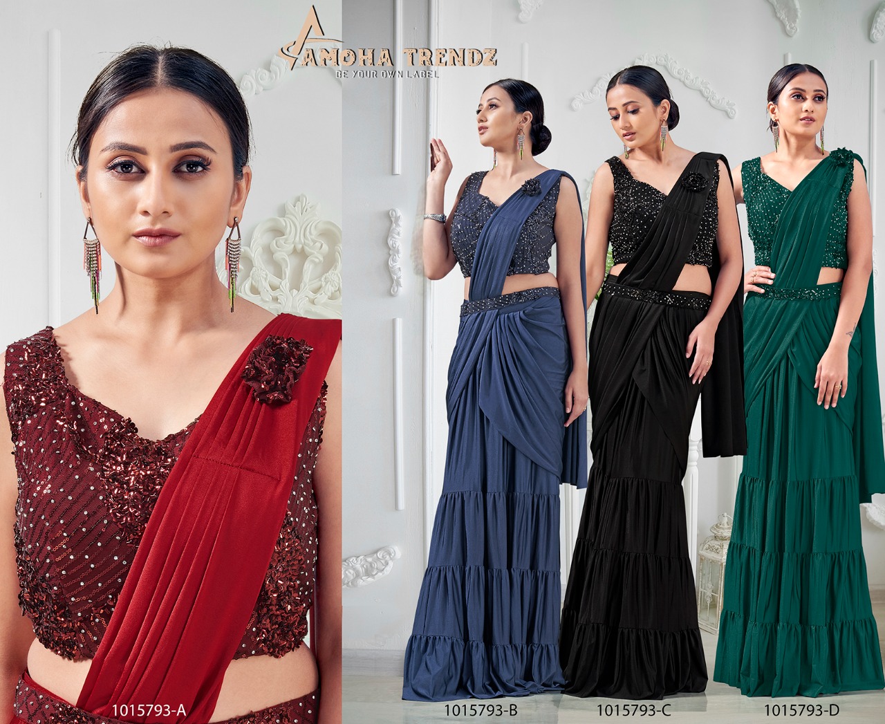 amoha trendz  Design No 1015793 Imported Lycra exclusive look saree catalog