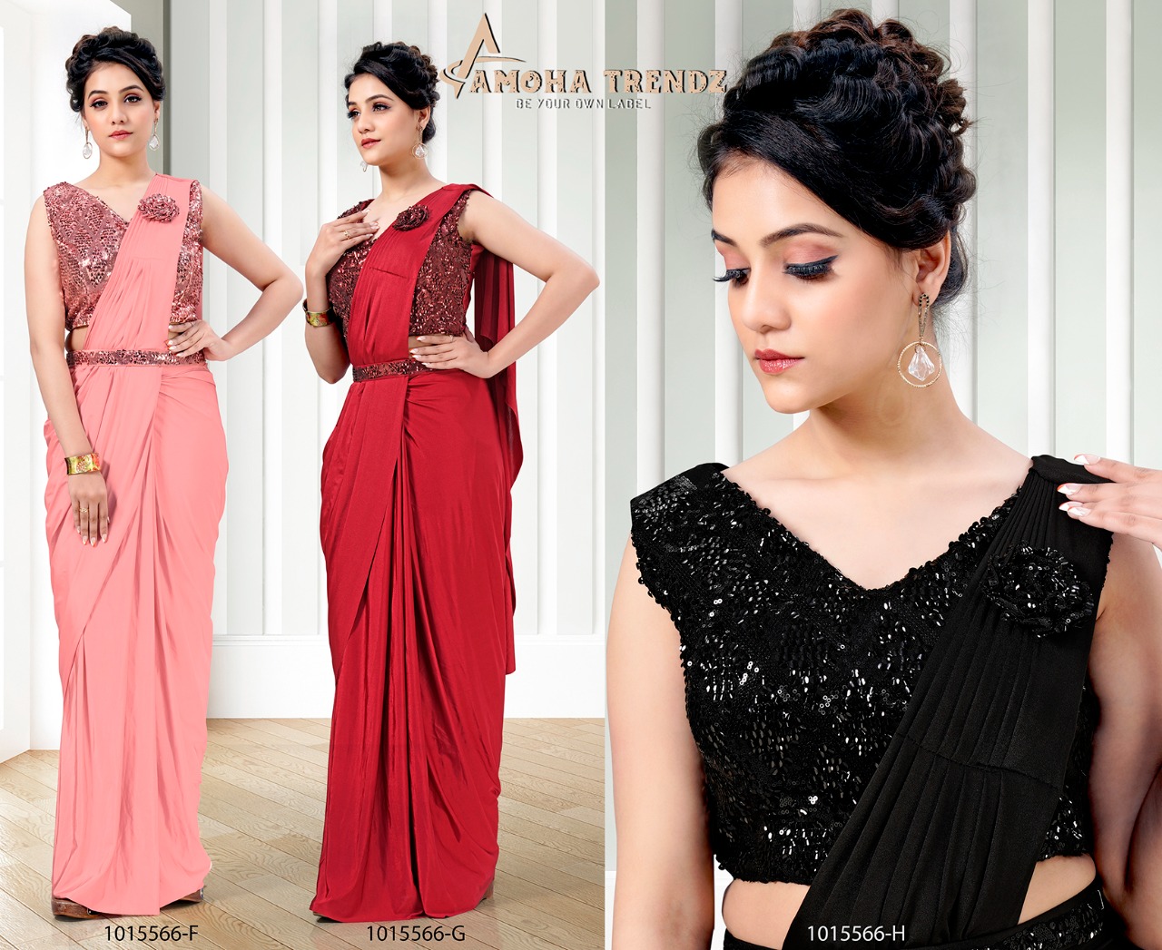 amoha trendz Design No 1015566 Imported Lycra gorgeous look saree catalog