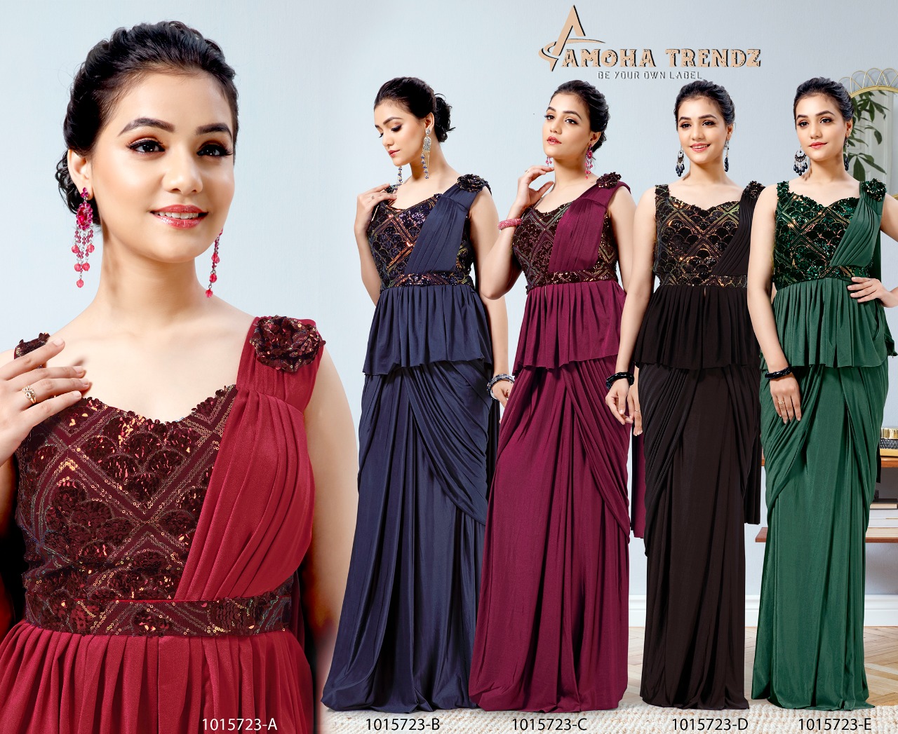 amoha trendz Design No 1015723 Imported Lycra exclusive look saree catalog