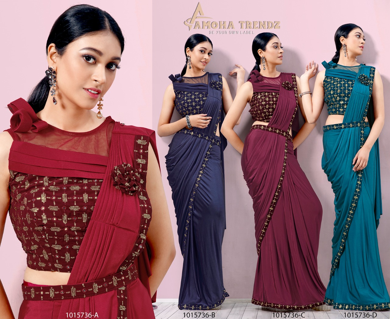 amoha trendz Design No 1015736 Imported Lycra gorgeous look saree catalog