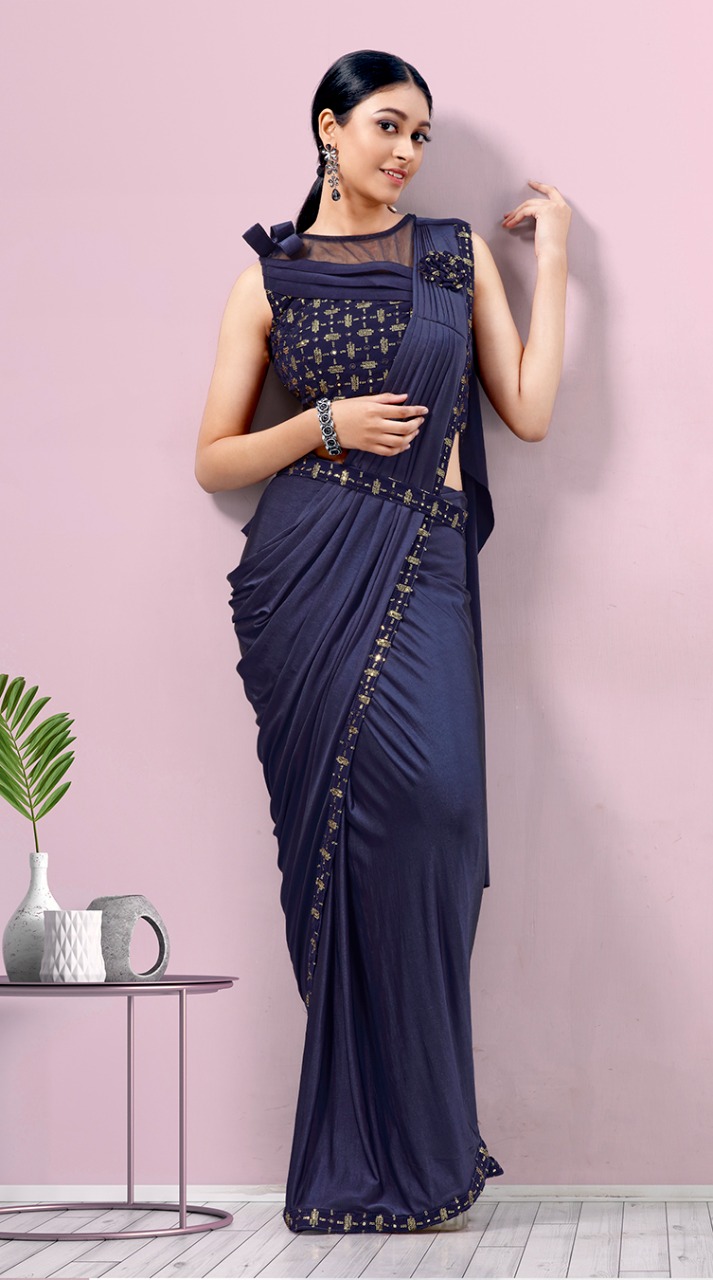 amoha trendz Design No 1015736 Imported Lycra gorgeous look saree catalog