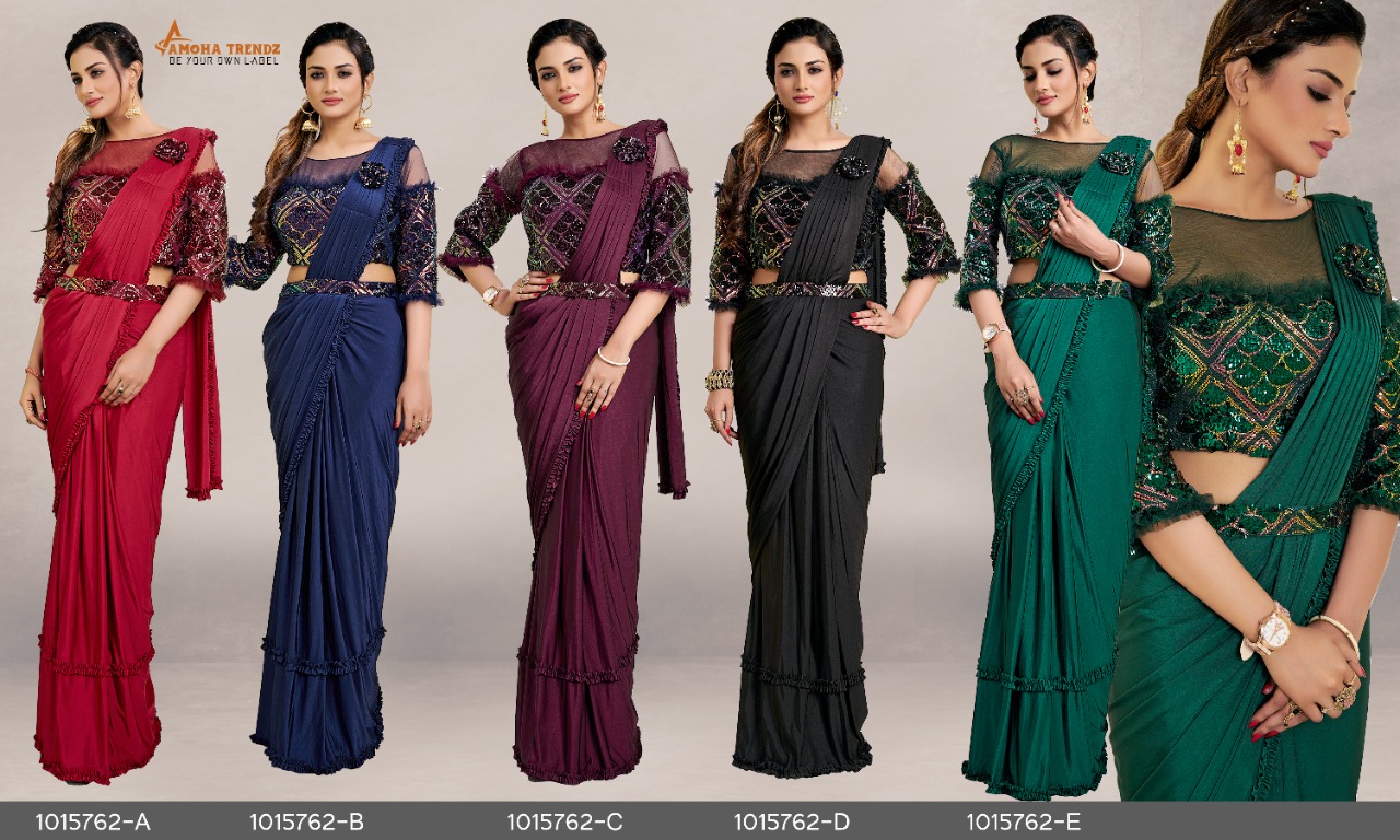 amoha trendz Design No 1015762 Imported Lycra elegant saree catalog