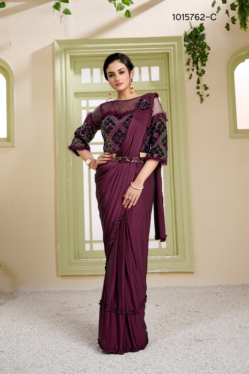 amoha trendz Design No 1015762 Imported Lycra elegant saree catalog