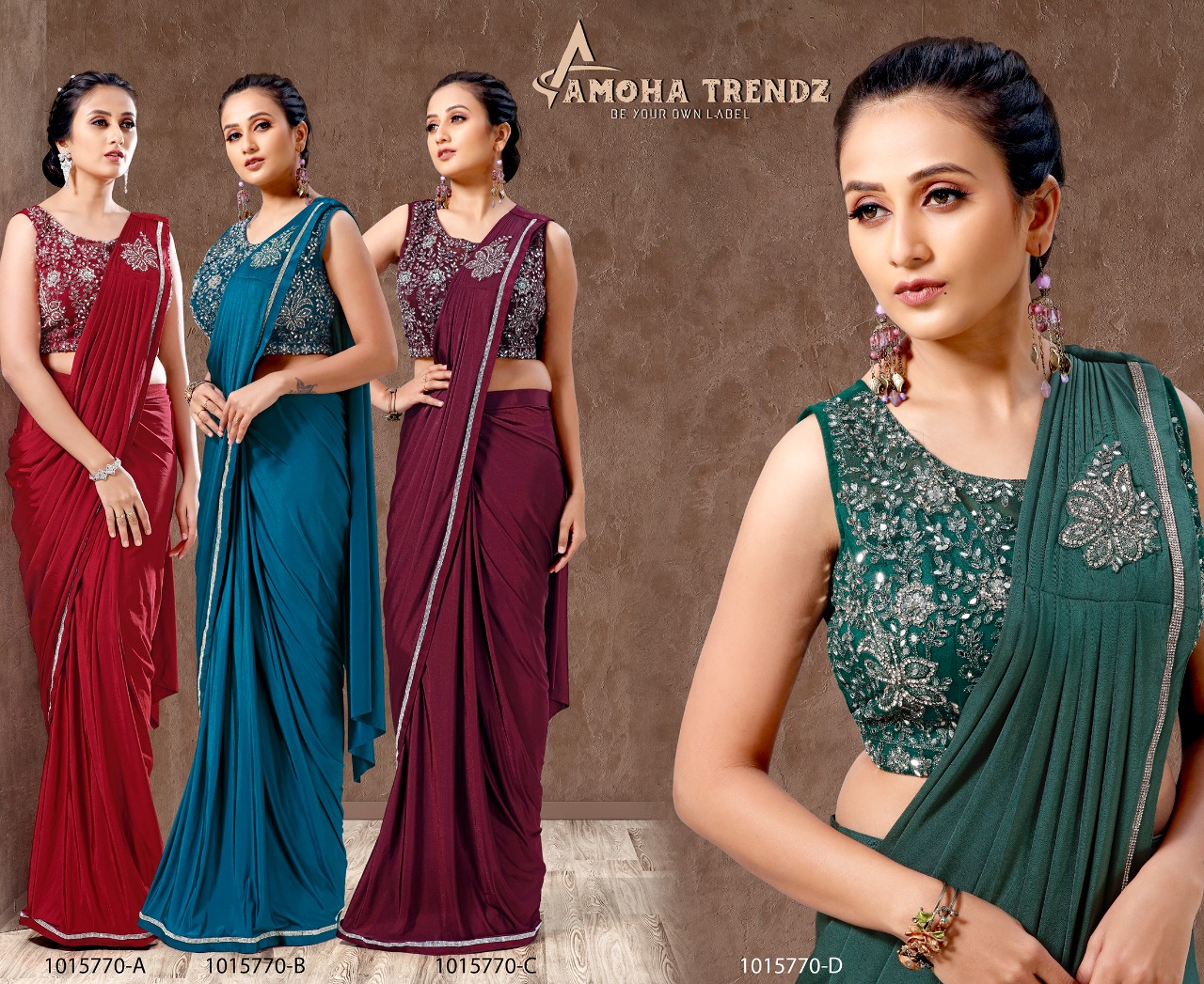 amoha trendz Design No 1015770 Imported Lycra exclusive look saree catalog