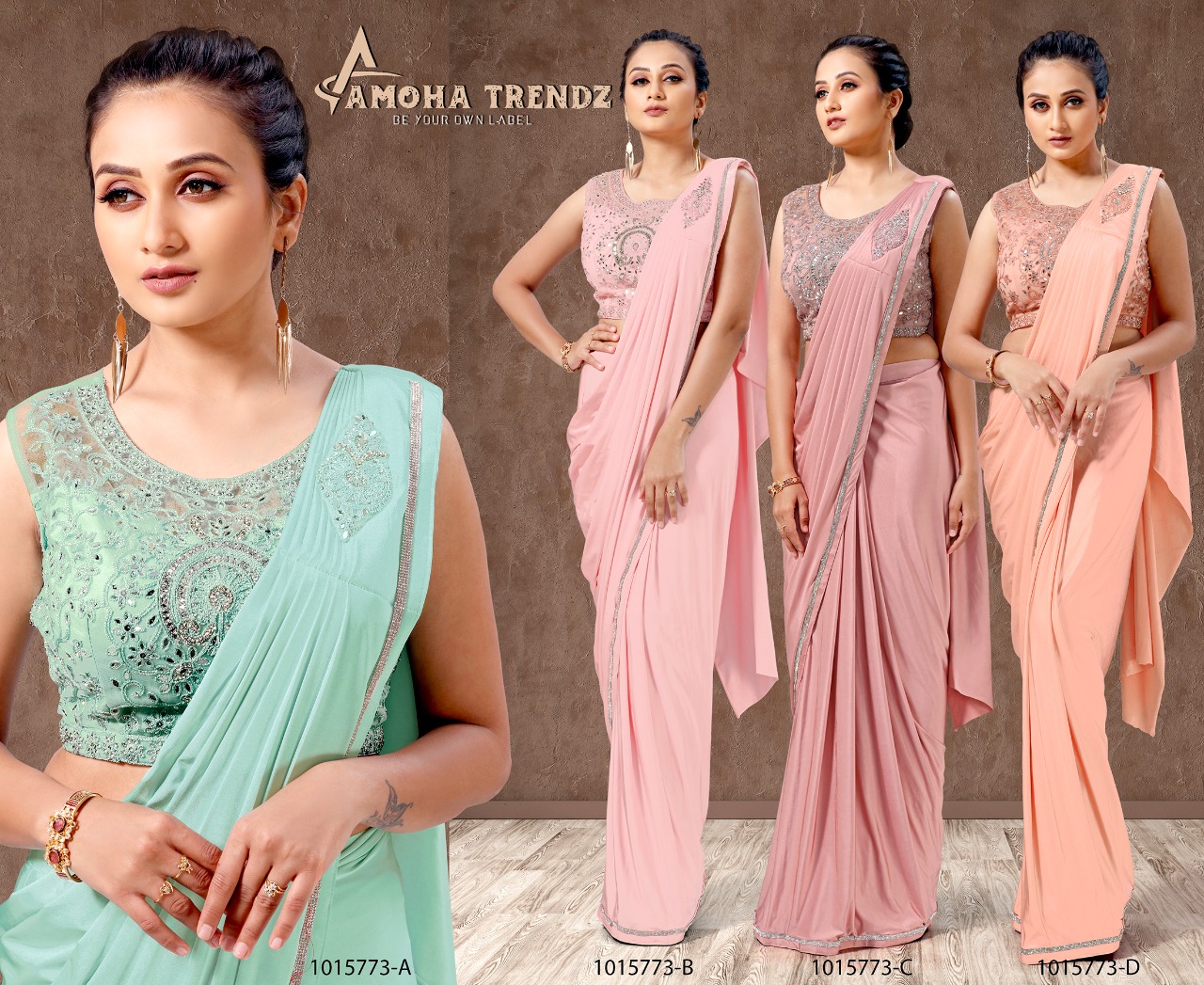 amoha trendz Design No 1015773 Imported Lycra exclusive look saree catalog